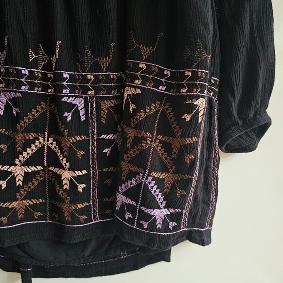 Vintage Free People Rhiannon Black Boho Tunic Mini Dress Size Small - Picture 8 of 11